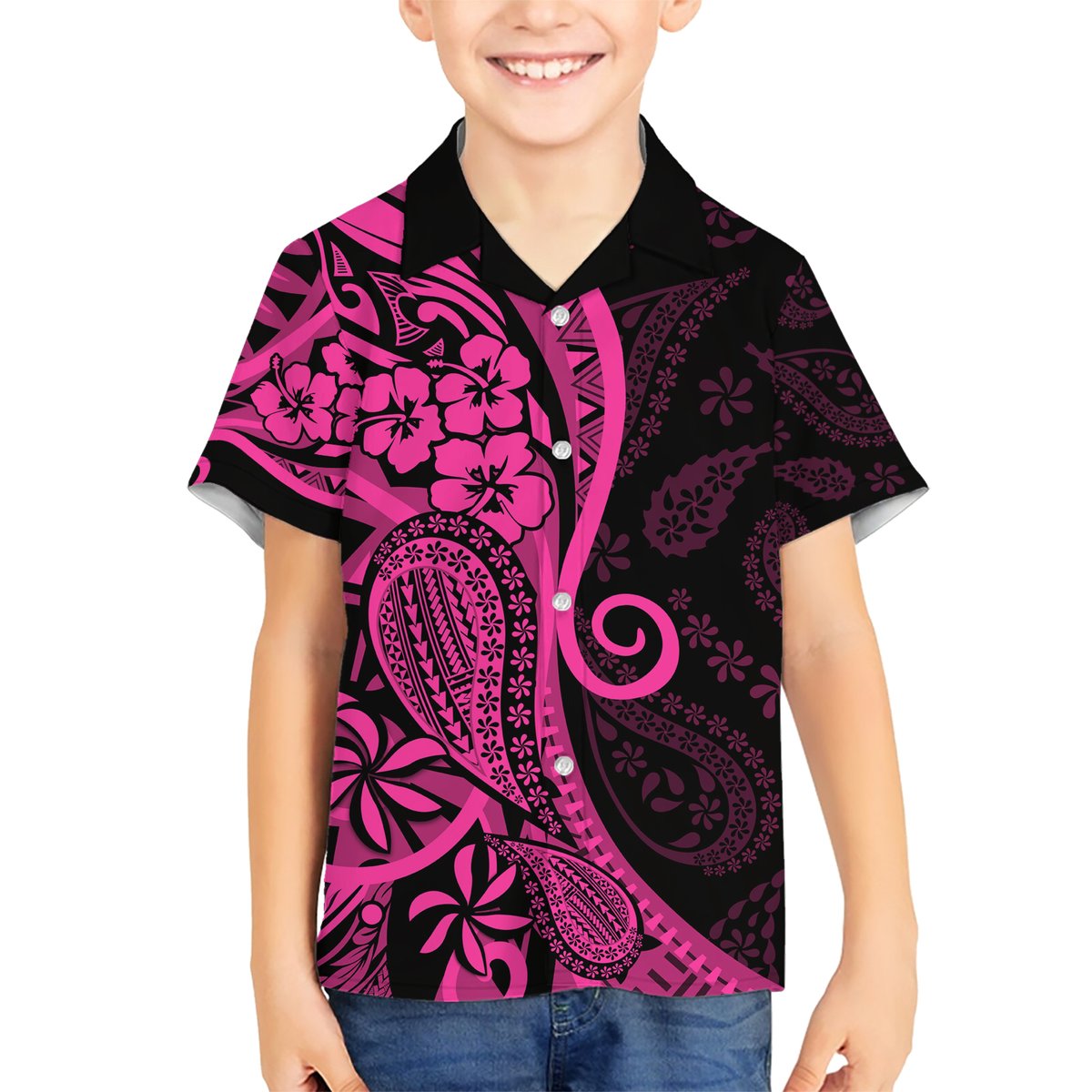 Pink Polynesia Paisley Hawaiian Shirt Polynesian With Tropical Flowers LT14 - Polynesian Pride