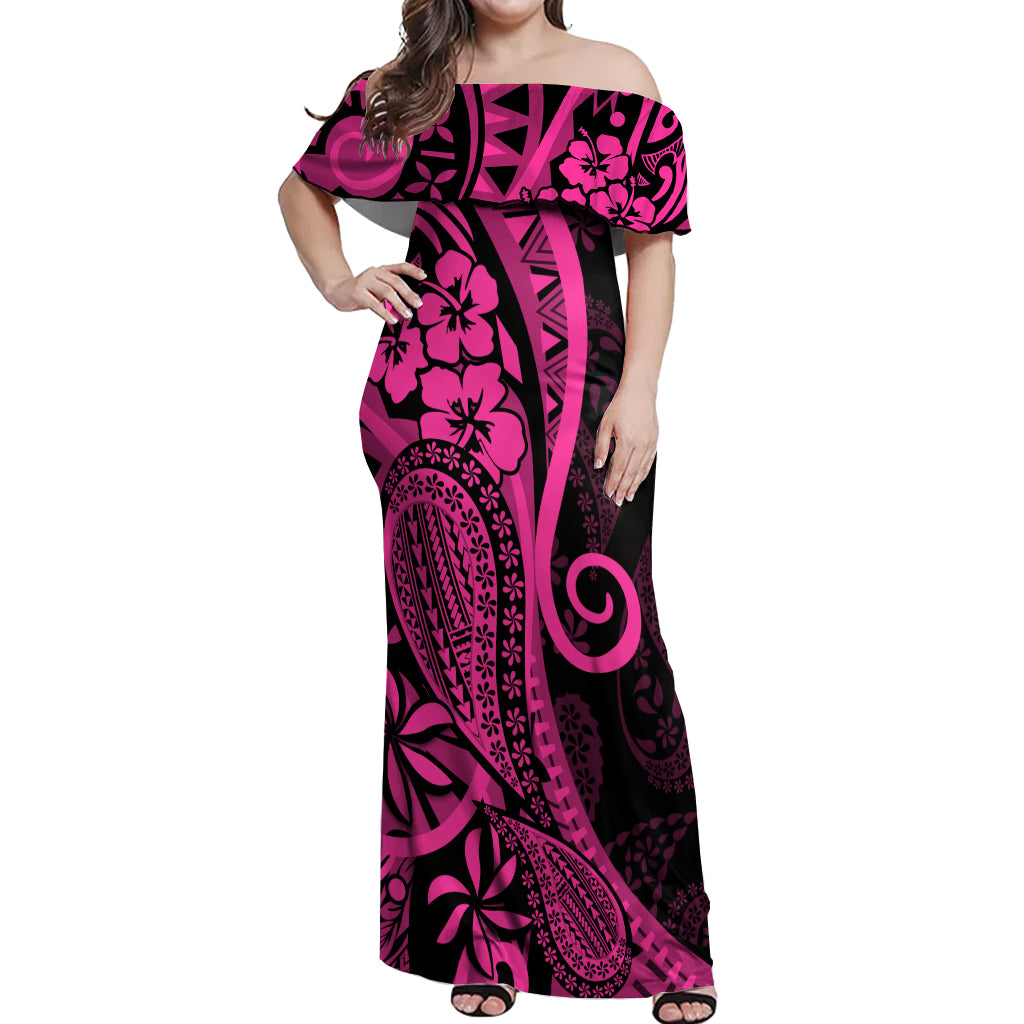 Pink Polynesia Paisley Off Shoulder Maxi Dress Polynesian With Tropical Flowers LT14 Women Pink - Polynesian Pride
