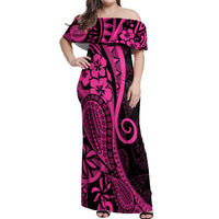 Pink Polynesia Paisley Off Shoulder Maxi Dress Polynesian With Tropical Flowers LT14 Women Pink - Polynesian Pride