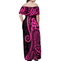 Pink Polynesia Paisley Off Shoulder Maxi Dress Polynesian With Tropical Flowers LT14 - Polynesian Pride