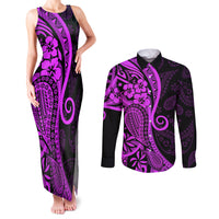 Polynesia Paisley Couples Matching Tank Maxi Dress and Long Sleeve Button Shirt Polynesian With Tropical Flowers - Purple LT14 Purple - Polynesian Pride