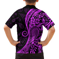 Polynesia Paisley Family Matching Long Sleeve Bodycon Dress and Hawaiian Shirt Polynesian With Tropical Flowers - Purple LT14 - Polynesian Pride