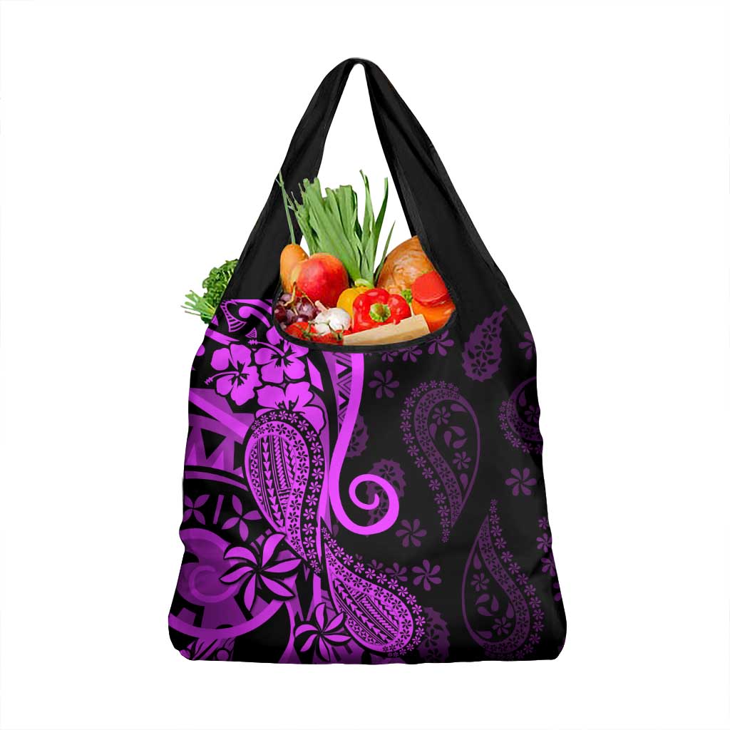 Polynesia Paisley Grocery Bag Polynesian With Tropical Flowers - Purple LT14 1-pack One Size Purple - Polynesian Pride