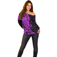 Polynesia Paisley Off Shoulder Sweater Polynesian With Tropical Flowers - Purple LT14 - Polynesian Pride
