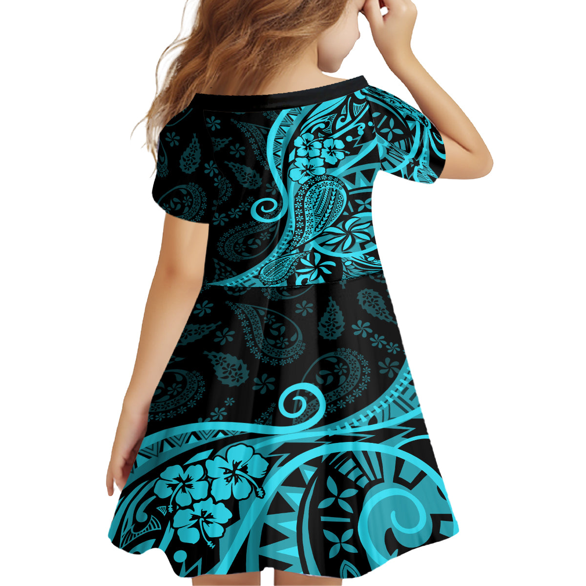 Polynesia Paisley Family Matching Tank Maxi Dress and Hawaiian Shirt Polynesian With Tropical Flowers - Turquoise LT14 - Polynesian Pride