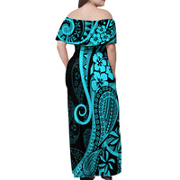 Polynesia Paisley Off Shoulder Maxi Dress Polynesian With Tropical Flowers - Turquoise LT14 - Polynesian Pride