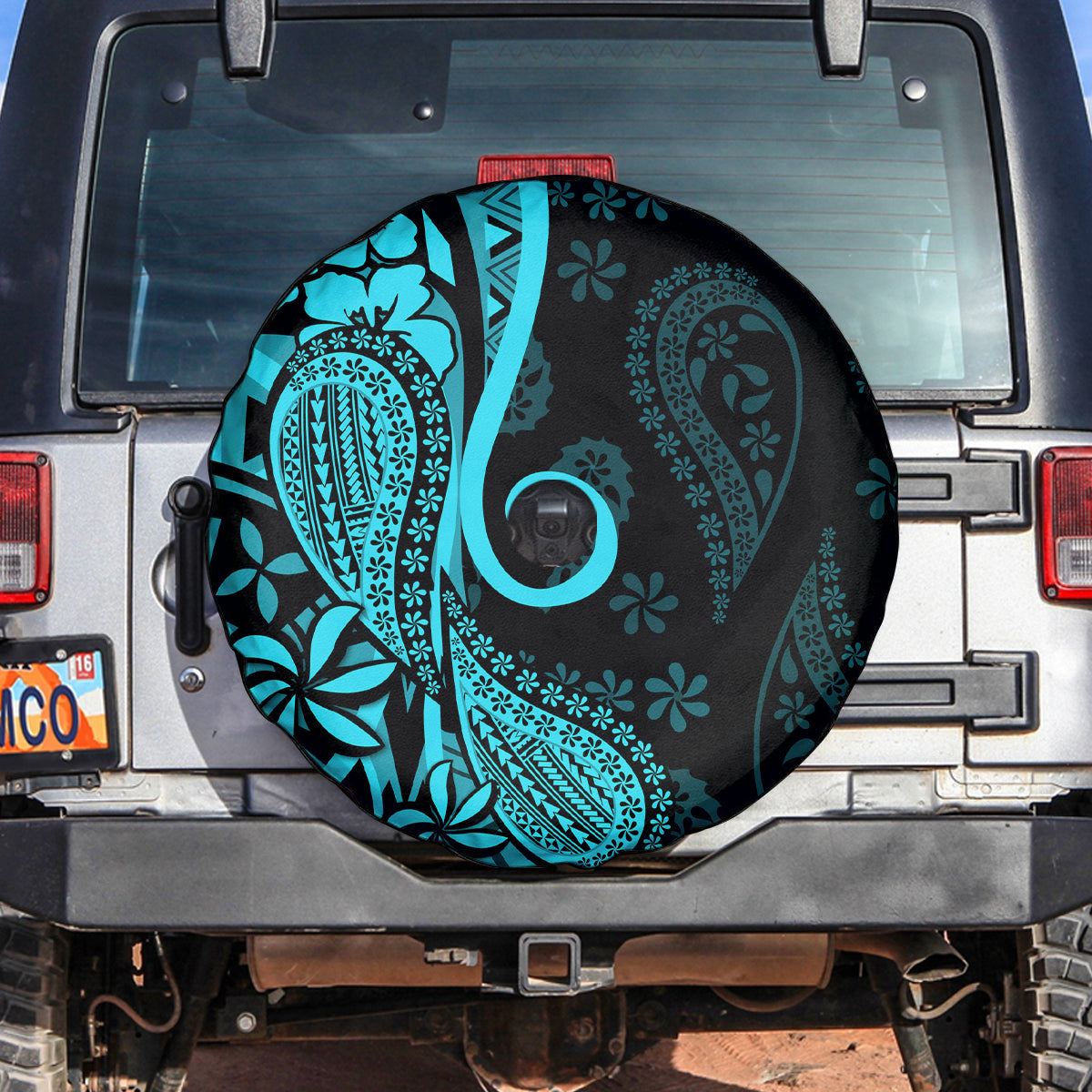 Polynesia Paisley Spare Tire Cover Polynesian With Tropical Flowers - Turquoise LT14 - Polynesian Pride