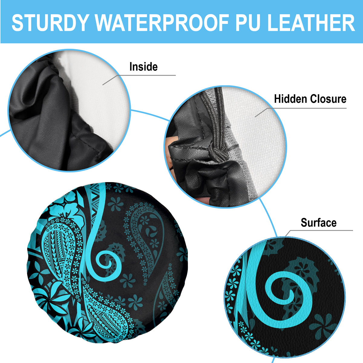 Polynesia Paisley Spare Tire Cover Polynesian With Tropical Flowers - Turquoise LT14 - Polynesian Pride