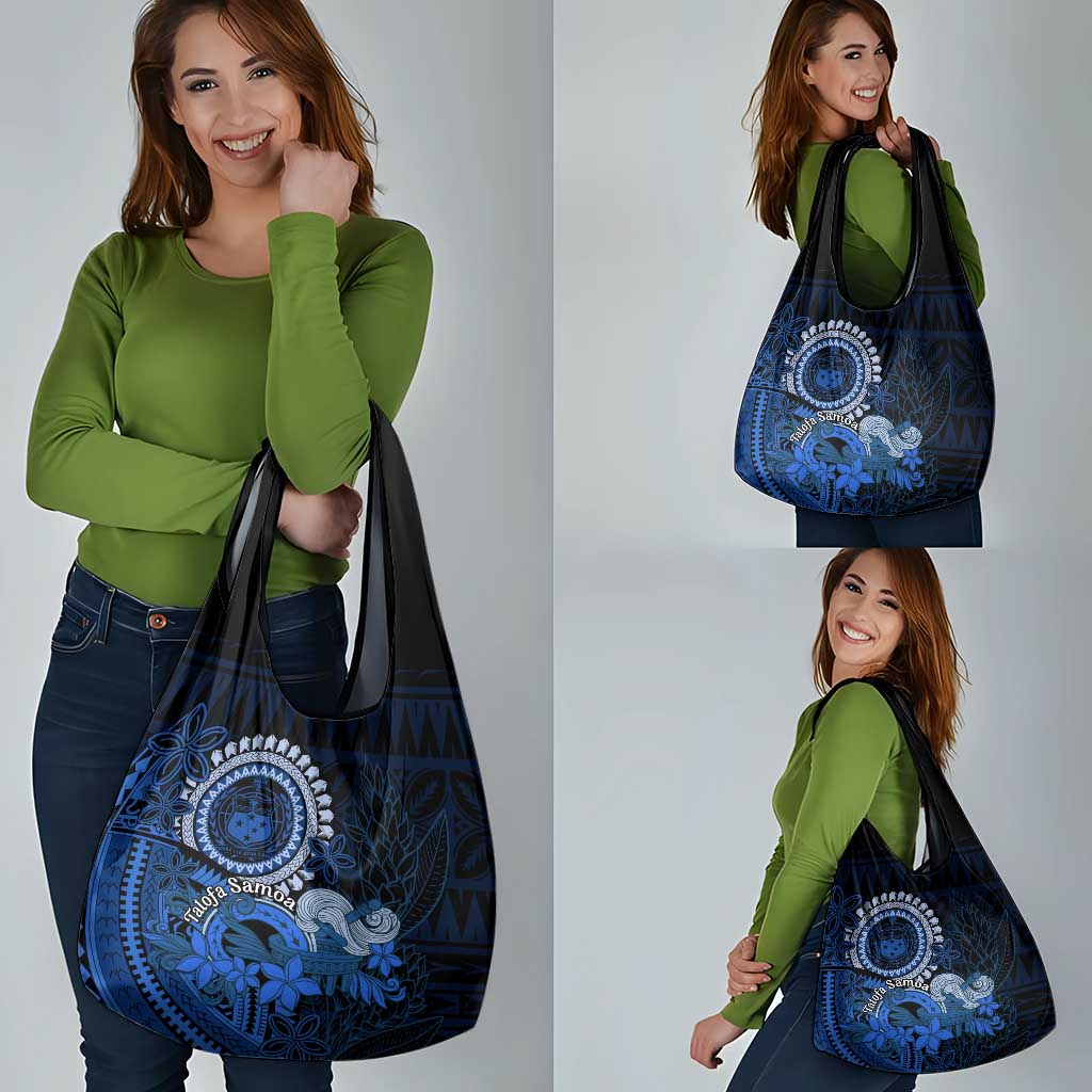 Talofa Samoa Grocery Bag Samoan Kava Bowl Siapo Pattern - Blue