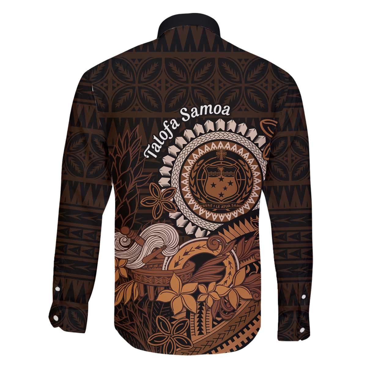Talofa Samoa Family Matching Off Shoulder Maxi Dress and Hawaiian Shirt Samoan Kava Bowl Siapo Pattern - Brown LT14 - Polynesian Pride