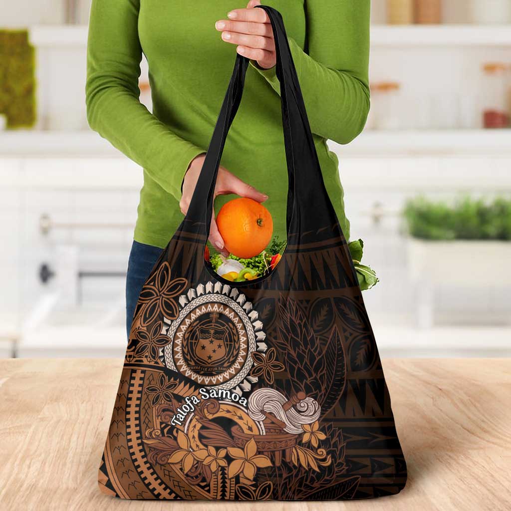 Talofa Samoa Grocery Bag Samoan Kava Bowl Siapo Pattern - Brown