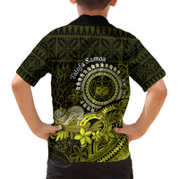 Lime Green Talofa Samoa Family Matching Short Sleeve Bodycon Dress and Hawaiian Shirt Samoan Kava Bowl Siapo Pattern LT14 - Polynesian Pride
