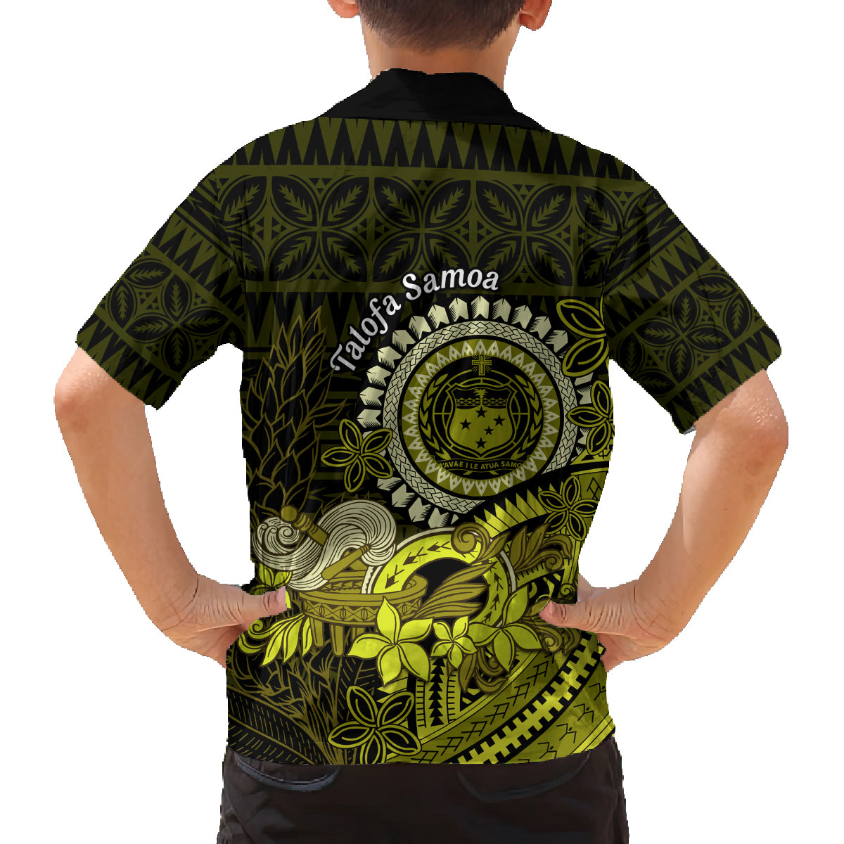 Lime Green Talofa Samoa Family Matching Summer Maxi Dress and Hawaiian Shirt Samoan Kava Bowl Siapo Pattern LT14 - Polynesian Pride