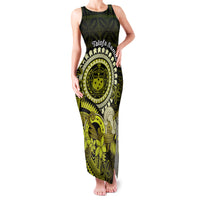 Lime Green Talofa Samoa Family Matching Tank Maxi Dress and Hawaiian Shirt Samoan Kava Bowl Siapo Pattern LT14 Mom's Dress Lime Green - Polynesian Pride