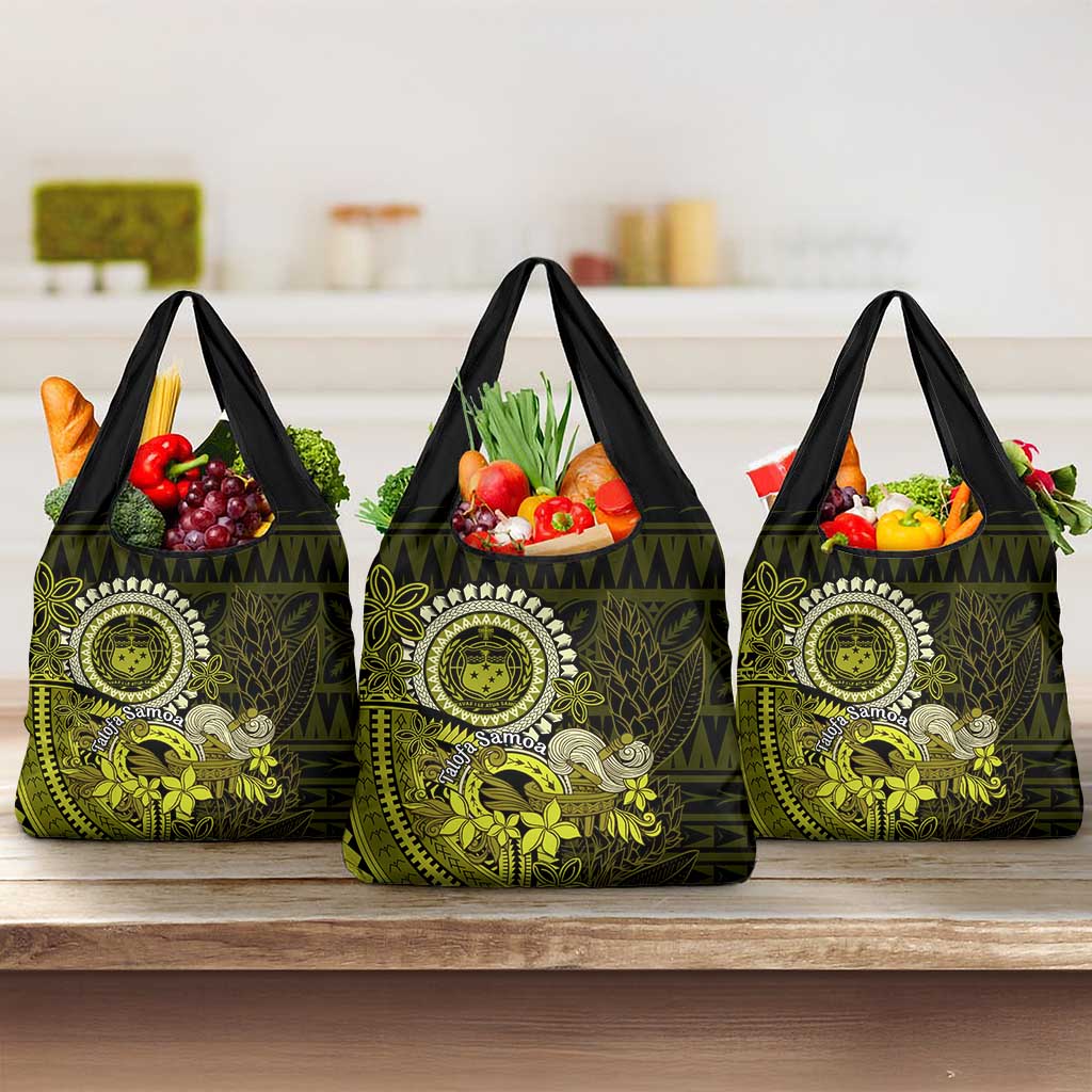 Lime Green Talofa Samoa Grocery Bag Samoan Kava Bowl Siapo Pattern