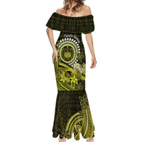 Lime Green Talofa Samoa Mermaid Dress Samoan Kava Bowl Siapo Pattern LT14 - Polynesian Pride