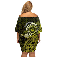 Lime Green Talofa Samoa Off Shoulder Short Dress Samoan Kava Bowl Siapo Pattern LT14 - Polynesian Pride