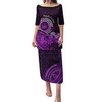 Purple Talofa Samoa Family Matching Puletasi Dress and Hawaiian Shirt Samoan Kava Bowl Siapo Pattern LT14 Mom's Dress Purple - Polynesian Pride