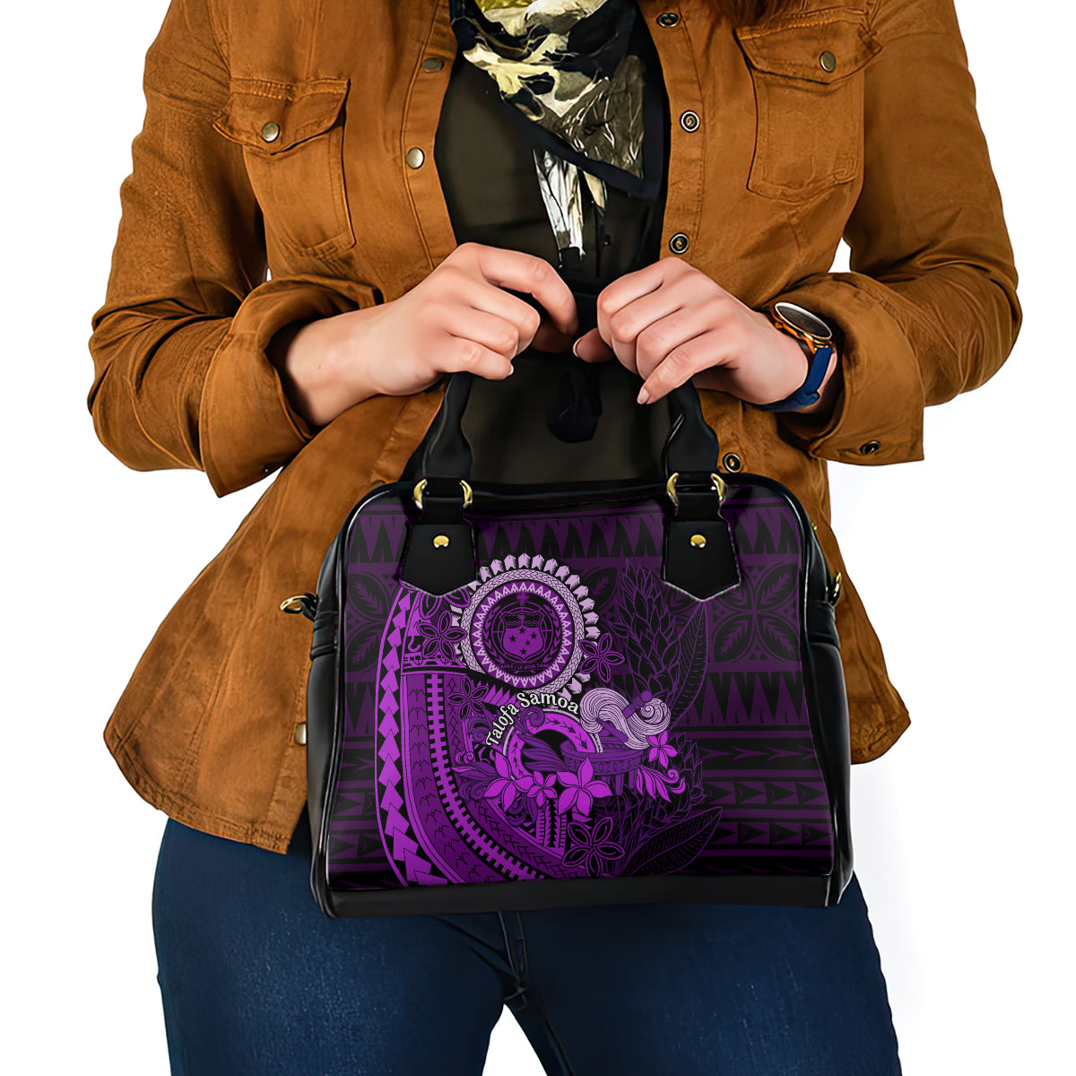 Purple Talofa Samoa Shoulder Handbag Samoan Kava Bowl Siapo Pattern LT14 - Polynesian Pride