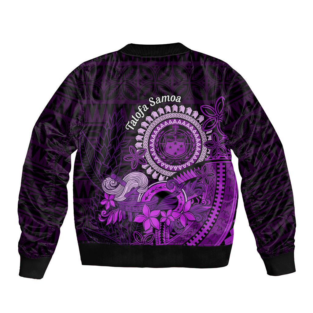 Purple Talofa Samoa Sleeve Zip Bomber Jacket Samoan Kava Bowl Siapo Pattern LT14 - Polynesian Pride