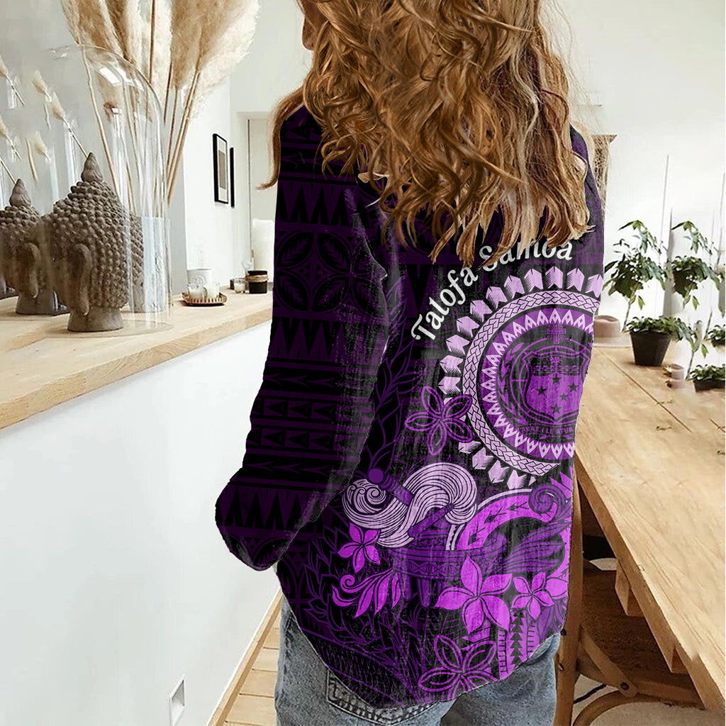 Purple Talofa Samoa Women Casual Shirt Samoan Kava Bowl Siapo Pattern LT14 - Polynesian Pride