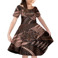 Malo e lelei Tonga Family Matching Tank Maxi Dress and Hawaiian Shirt Tongan Ngatu Pattern Vintage Vibes LT14 Daughter's Dress Brown - Polynesian Pride