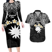Ekamowir Omo Nauru Couples Matching Long Sleeve Bodycon Dress and Hawaiian Shirt Naoero Twelve-pointed Star Polynesian Tattoo LT14 Black - Polynesian Pride