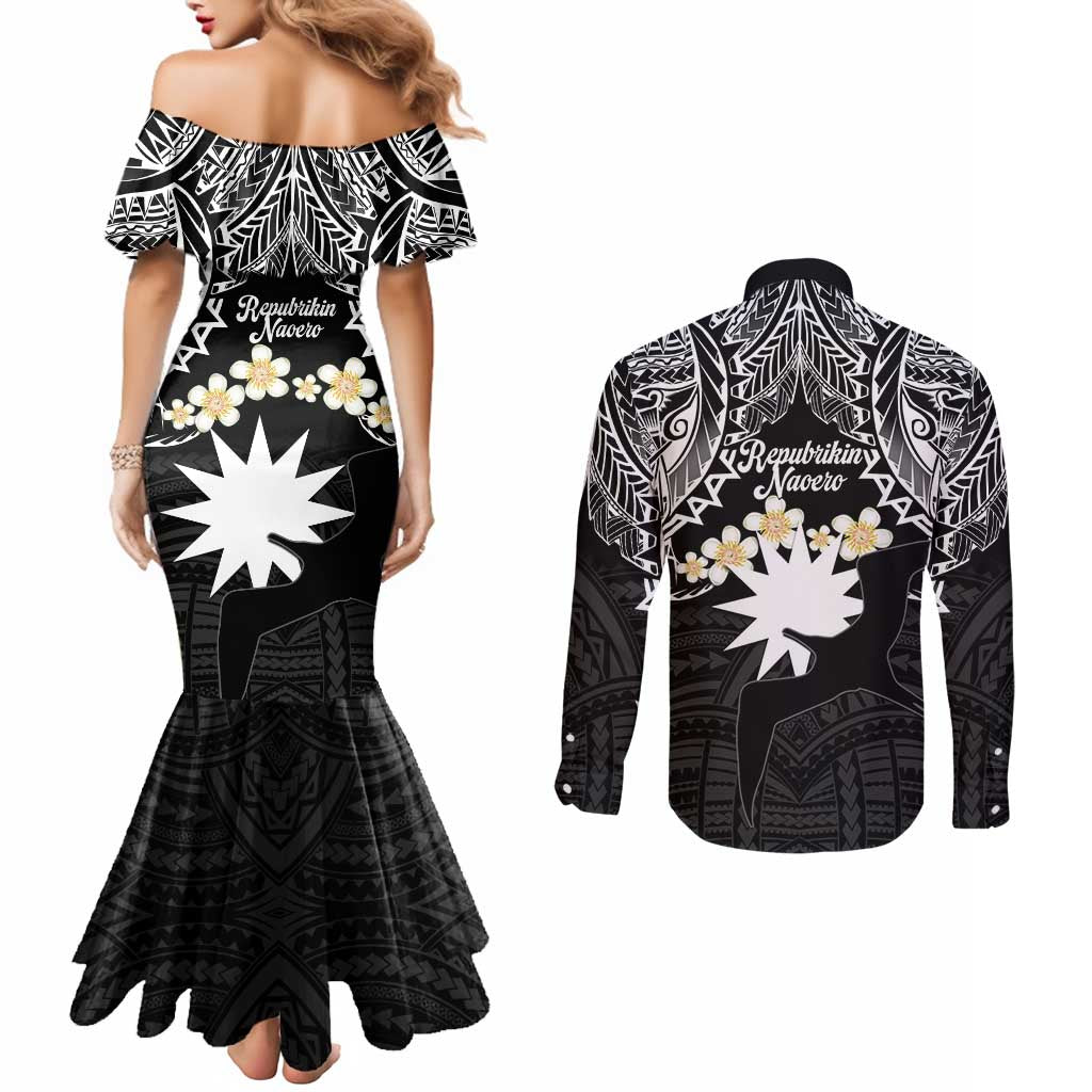 Ekamowir Omo Nauru Couples Matching Mermaid Dress and Long Sleeve Button Shirt Naoero Twelve-pointed Star Polynesian Tattoo LT14 - Polynesian Pride