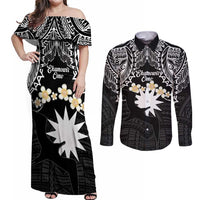 Ekamowir Omo Nauru Couples Matching Off Shoulder Maxi Dress and Long Sleeve Button Shirt Naoero Twelve-pointed Star Polynesian Tattoo LT14 Black - Polynesian Pride