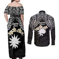Ekamowir Omo Nauru Couples Matching Off Shoulder Maxi Dress and Long Sleeve Button Shirt Naoero Twelve-pointed Star Polynesian Tattoo LT14 - Polynesian Pride
