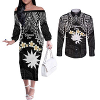 Ekamowir Omo Nauru Couples Matching Off The Shoulder Long Sleeve Dress and Long Sleeve Button Shirt Naoero Twelve-pointed Star Polynesian Tattoo LT14 Black - Polynesian Pride