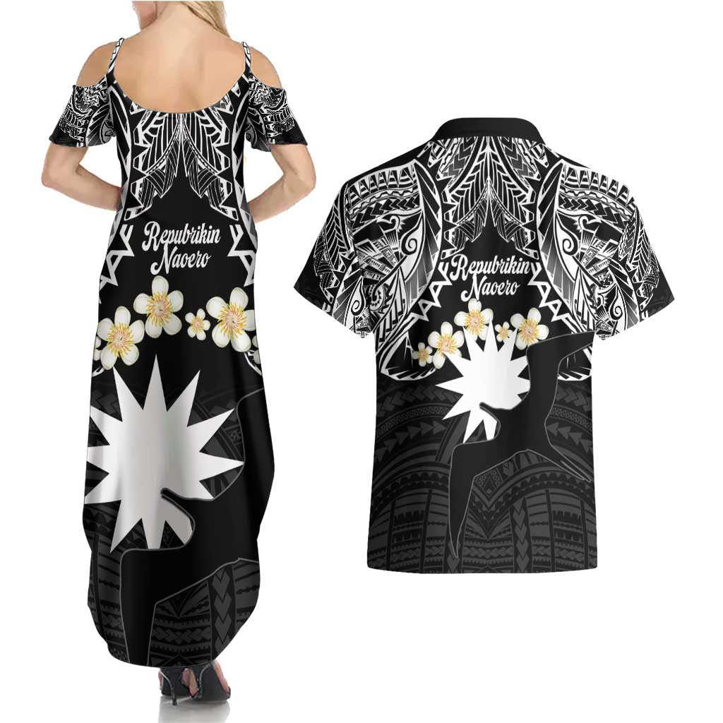 Ekamowir Omo Nauru Couples Matching Summer Maxi Dress and Hawaiian Shirt Naoero Twelve-pointed Star Polynesian Tattoo LT14 - Polynesian Pride