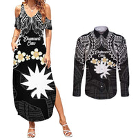 Ekamowir Omo Nauru Couples Matching Summer Maxi Dress and Long Sleeve Button Shirt Naoero Twelve-pointed Star Polynesian Tattoo LT14 Black - Polynesian Pride