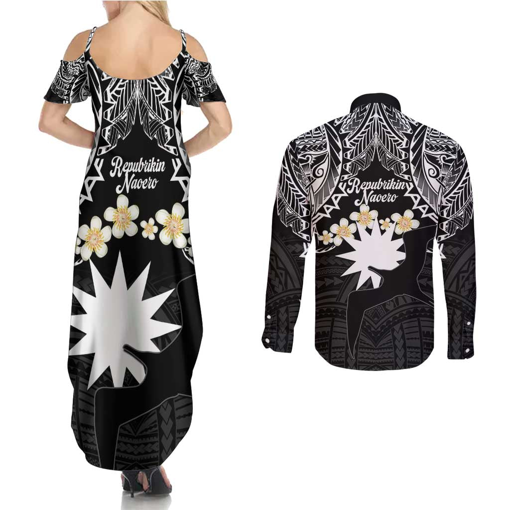Ekamowir Omo Nauru Couples Matching Summer Maxi Dress and Long Sleeve Button Shirt Naoero Twelve-pointed Star Polynesian Tattoo LT14 - Polynesian Pride