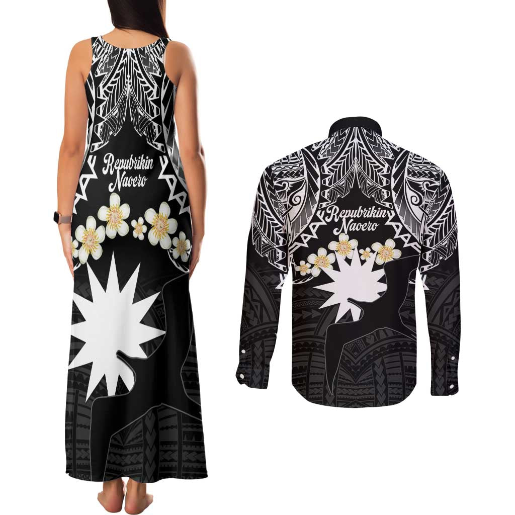 Ekamowir Omo Nauru Couples Matching Tank Maxi Dress and Long Sleeve Button Shirt Naoero Twelve-pointed Star Polynesian Tattoo LT14 - Polynesian Pride