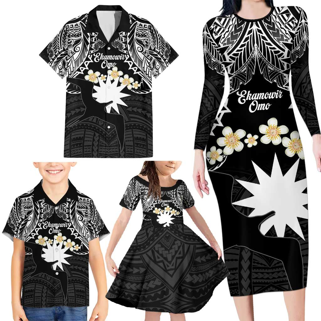 Ekamowir Omo Nauru Family Matching Long Sleeve Bodycon Dress and Hawaiian Shirt Naoero Twelve-pointed Star Polynesian Tattoo LT14 - Polynesian Pride