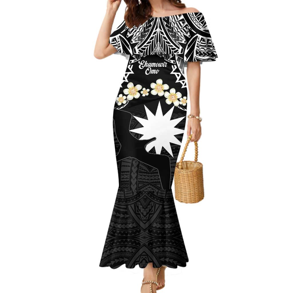 Ekamowir Omo Nauru Family Matching Mermaid Dress and Hawaiian Shirt Naoero Twelve-pointed Star Polynesian Tattoo LT14 Mom's Dress Black - Polynesian Pride