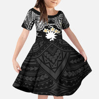 Ekamowir Omo Nauru Family Matching Off The Shoulder Long Sleeve Dress and Hawaiian Shirt Naoero Twelve-pointed Star Polynesian Tattoo LT14 Daughter's Dress Black - Polynesian Pride