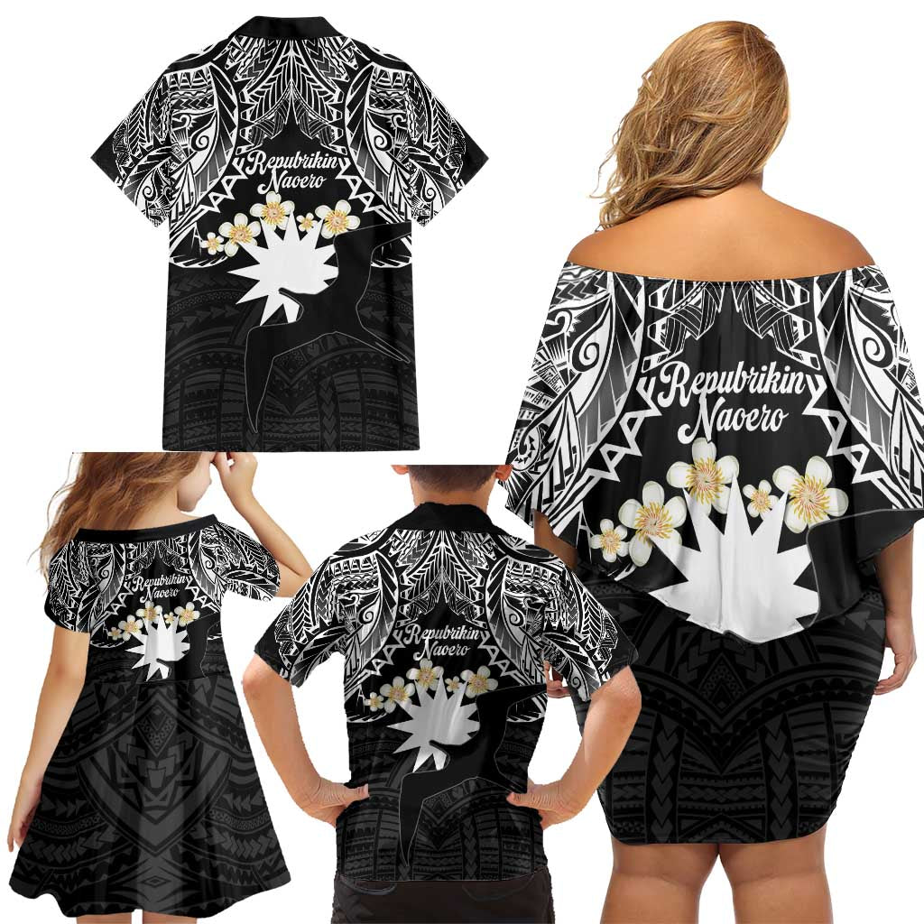 Ekamowir Omo Nauru Family Matching Off Shoulder Short Dress and Hawaiian Shirt Naoero Twelve-pointed Star Polynesian Tattoo LT14 - Polynesian Pride