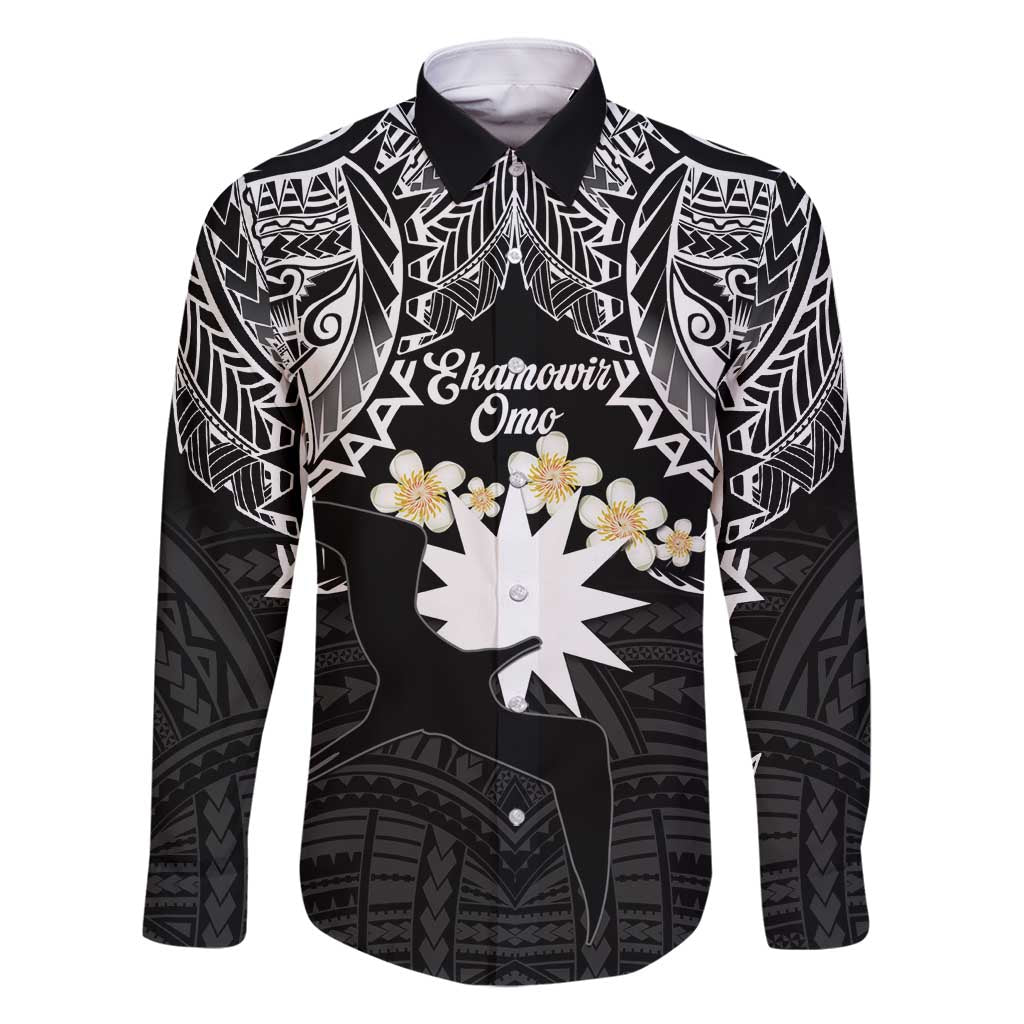 Ekamowir Omo Nauru Family Matching Summer Maxi Dress and Hawaiian Shirt Naoero Twelve-pointed Star Polynesian Tattoo LT14 Dad's Shirt - Long Sleeve Black - Polynesian Pride