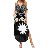 Ekamowir Omo Nauru Family Matching Summer Maxi Dress and Hawaiian Shirt Naoero Twelve-pointed Star Polynesian Tattoo LT14 Mom's Dress Black - Polynesian Pride