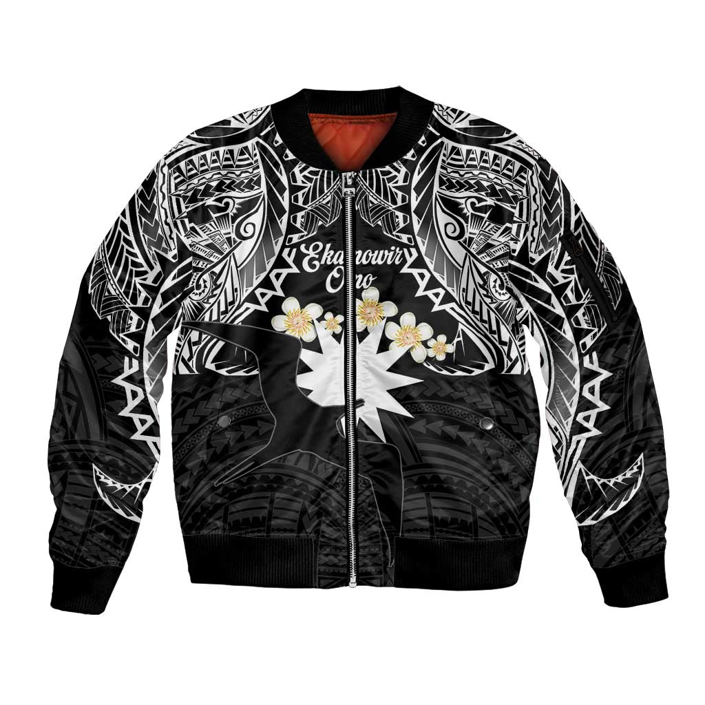 Ekamowir Omo Nauru Sleeve Zip Bomber Jacket Naoero Twelve-pointed Star Polynesian Tattoo LT14 Unisex Black - Polynesian Pride