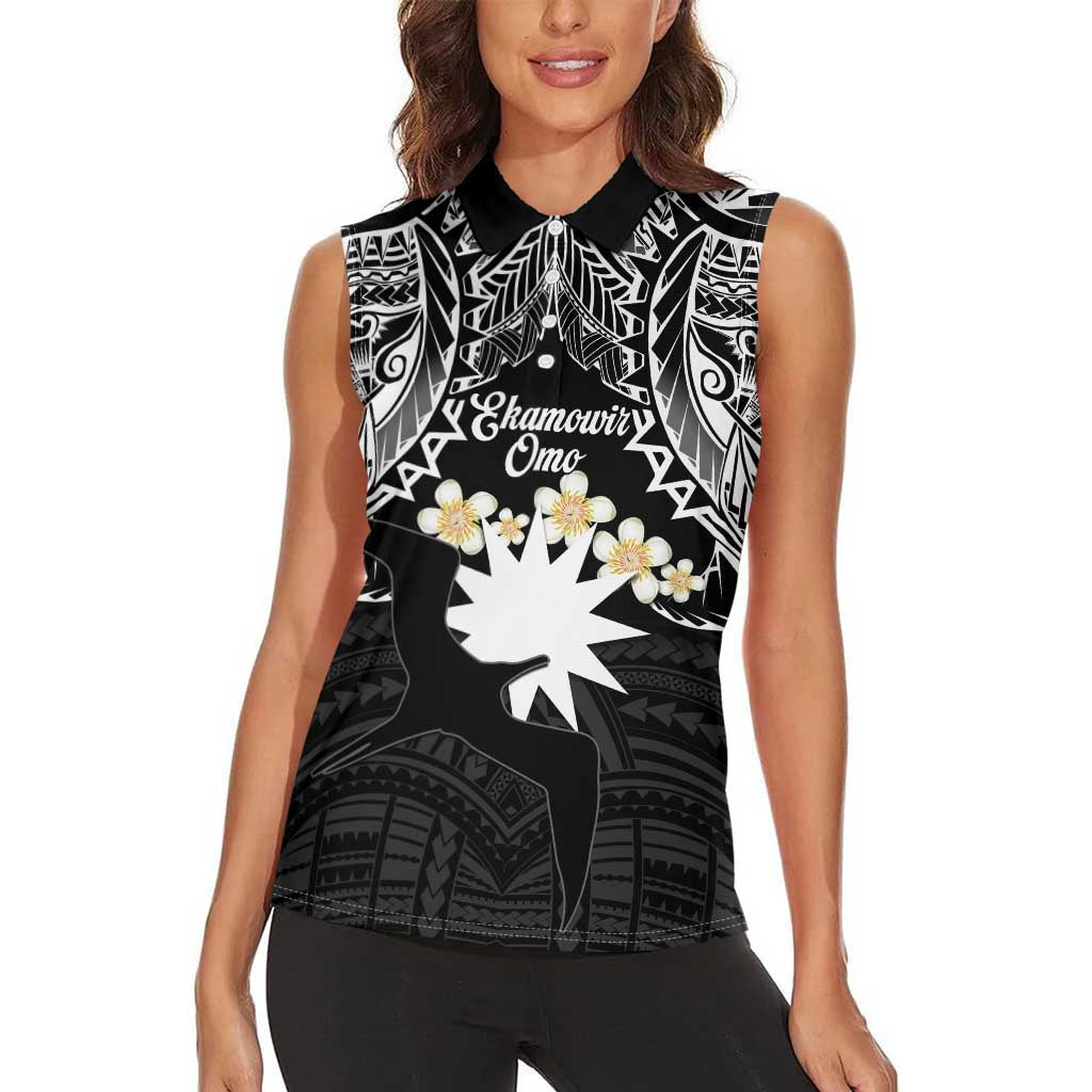 Ekamowir Omo Nauru Women Sleeveless Polo Shirt Naoero Twelve-pointed Star Polynesian Tattoo LT14 - Polynesian Pride