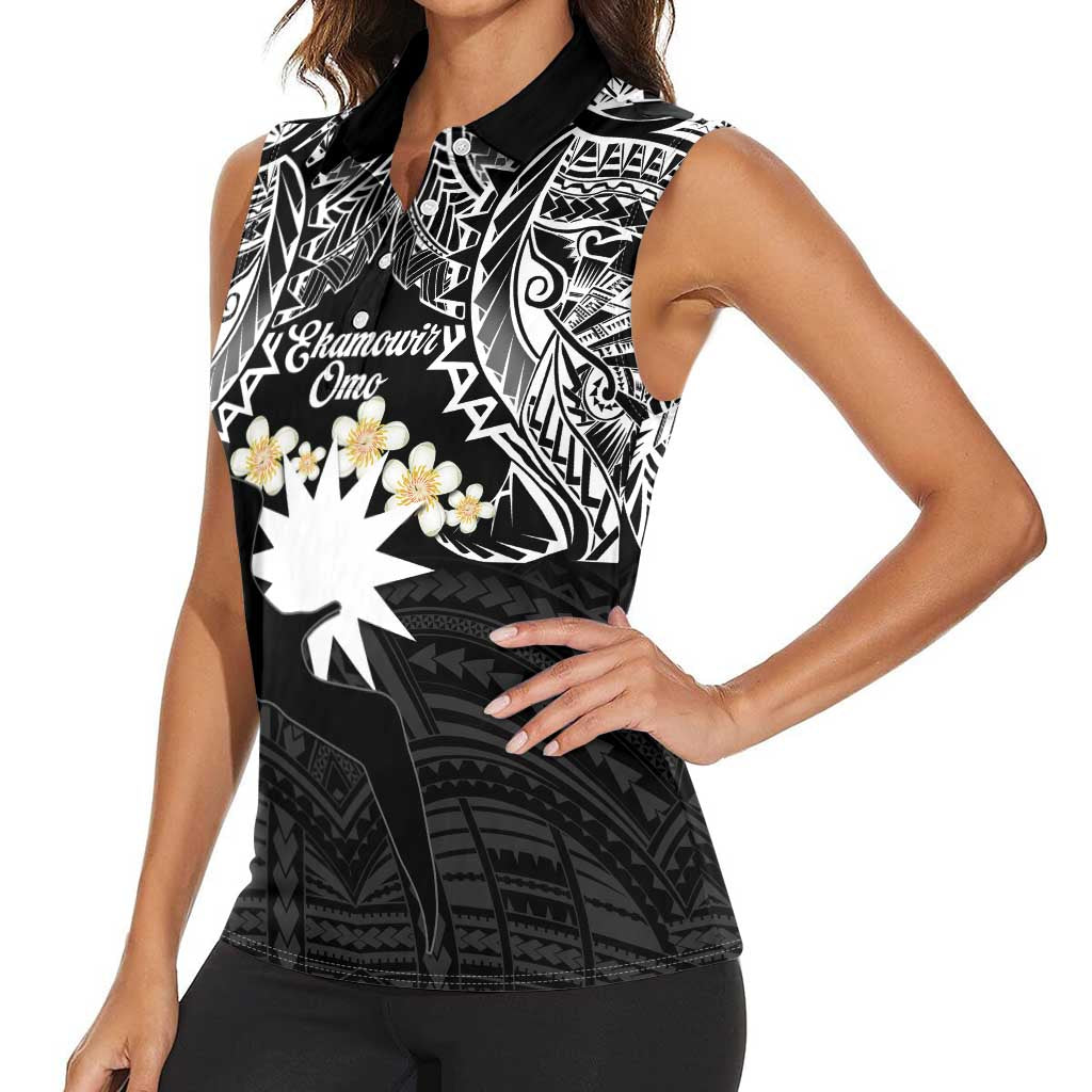 Ekamowir Omo Nauru Women Sleeveless Polo Shirt Naoero Twelve-pointed Star Polynesian Tattoo LT14 - Polynesian Pride