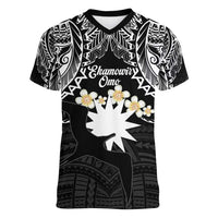 Ekamowir Omo Nauru Women V-Neck T-Shirt Naoero Twelve-pointed Star Polynesian Tattoo LT14 Female Black - Polynesian Pride