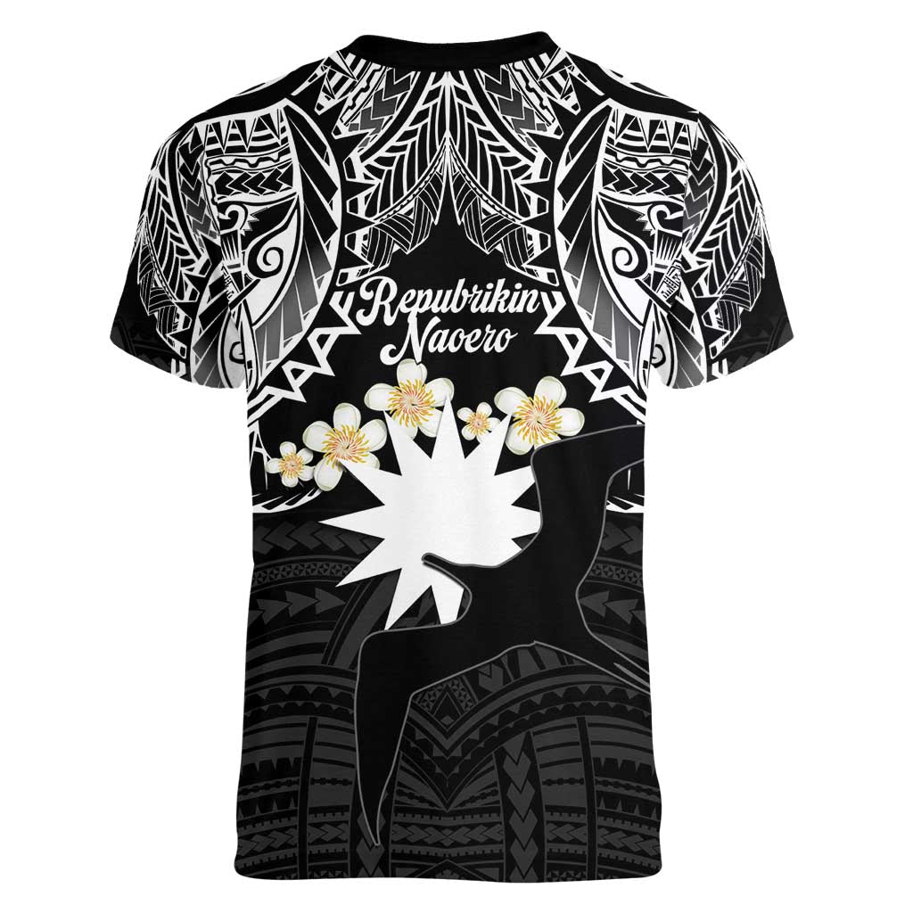 Ekamowir Omo Nauru Women V-Neck T-Shirt Naoero Twelve-pointed Star Polynesian Tattoo LT14 - Polynesian Pride