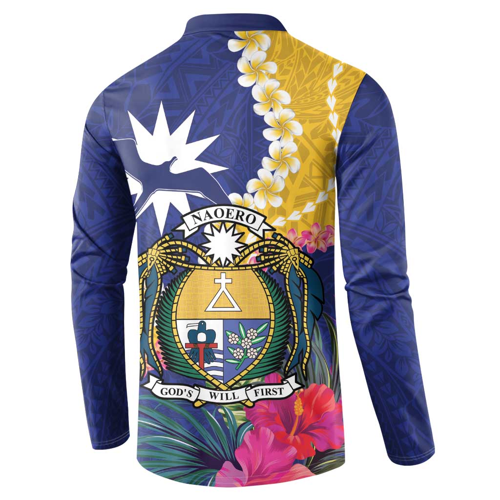 Nauru Independence Day Button Sweatshirt Coat Of Arms With Tropical Flowers LT14 - Polynesian Pride