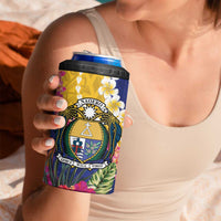 Nauru Independence Day 4 in 1 Can Cooler Tumbler Coat Of Arms With Tropical Flowers LT14 - Polynesian Pride