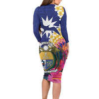 Nauru Independence Day Family Matching Long Sleeve Bodycon Dress and Hawaiian Shirt Coat Of Arms With Tropical Flowers LT14 - Polynesian Pride