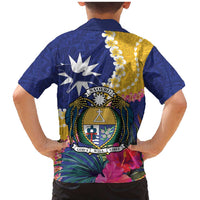 Nauru Independence Day Family Matching Mermaid Dress and Hawaiian Shirt Coat Of Arms With Tropical Flowers LT14 - Polynesian Pride